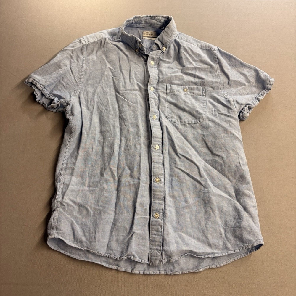Next Men’s Medium Blue Linen Blend Short Sleeve Button Down Coastal Shirt